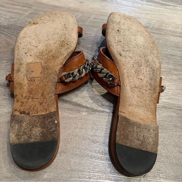 BURBERRY Brown Leather Thong Sandal Women’s Size EU 40.5 Chain Neutral - Picture 3 of 8